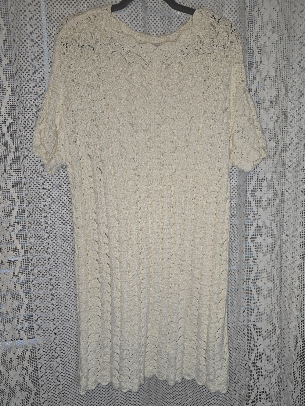 A New Day, Cream Crochet  Mini Dress, Short Sleeve, Womens XL